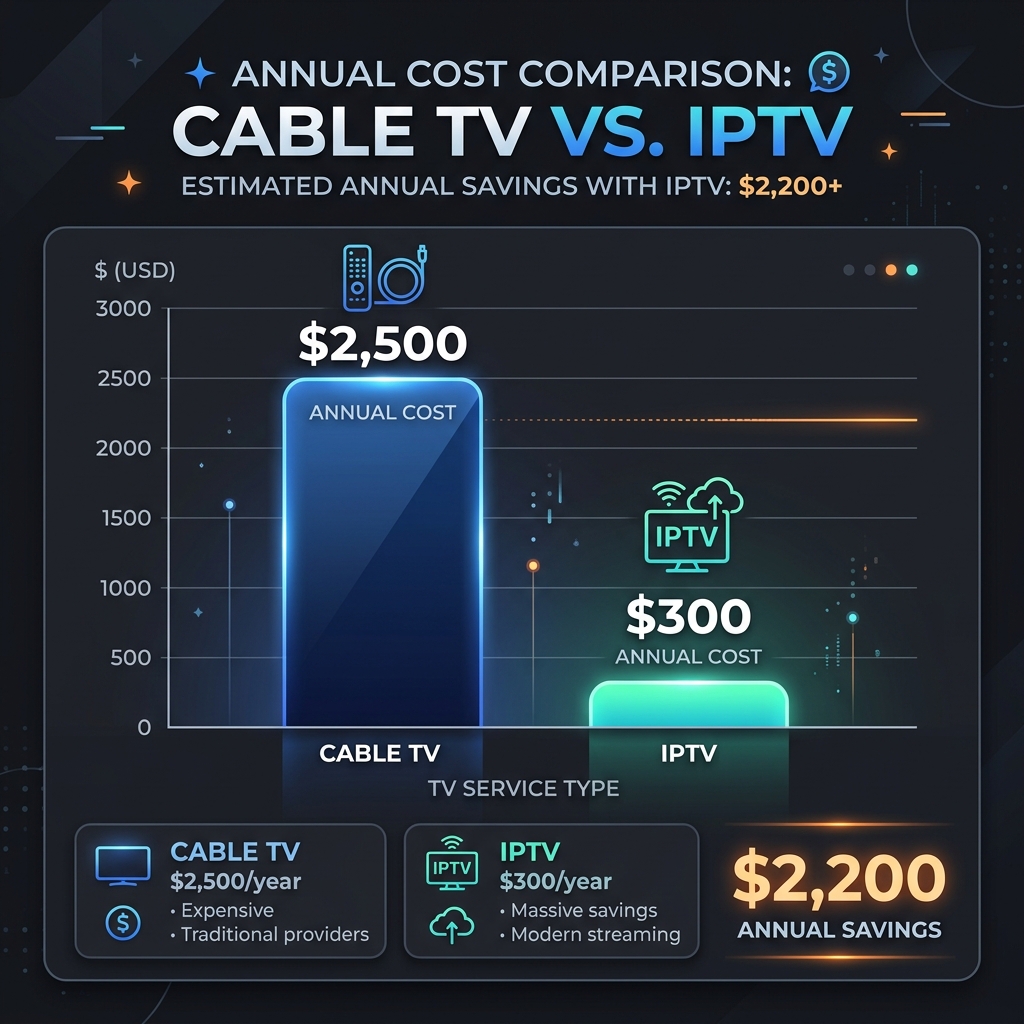 Bar chart showing the massive savings of an IPTV cable replacement vs traditional cable