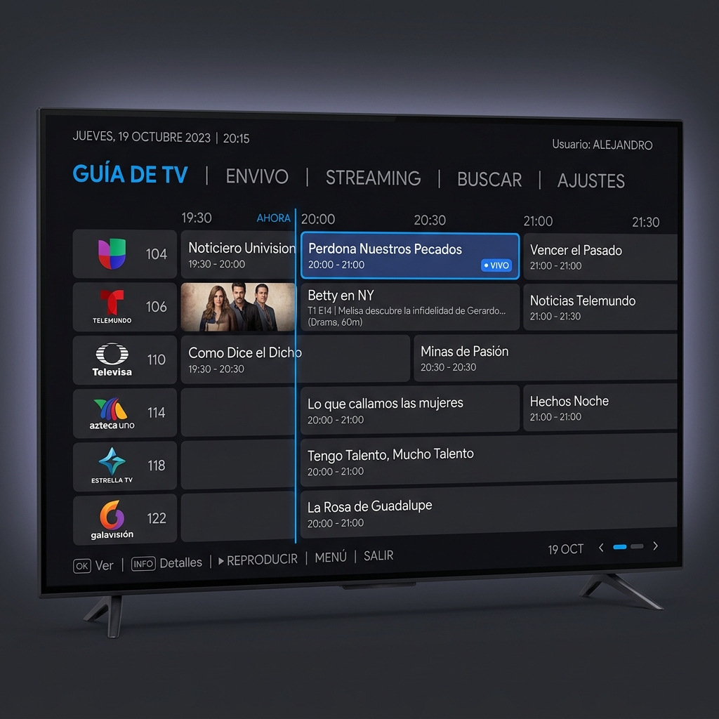A screenshot of the TiviMate or Smarters Pro interface showing a Spanish-language EPG.